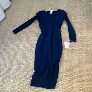Navy stretchy Nadia Tarr dress small. Would fit 0-4. Unworn. Stretchy.